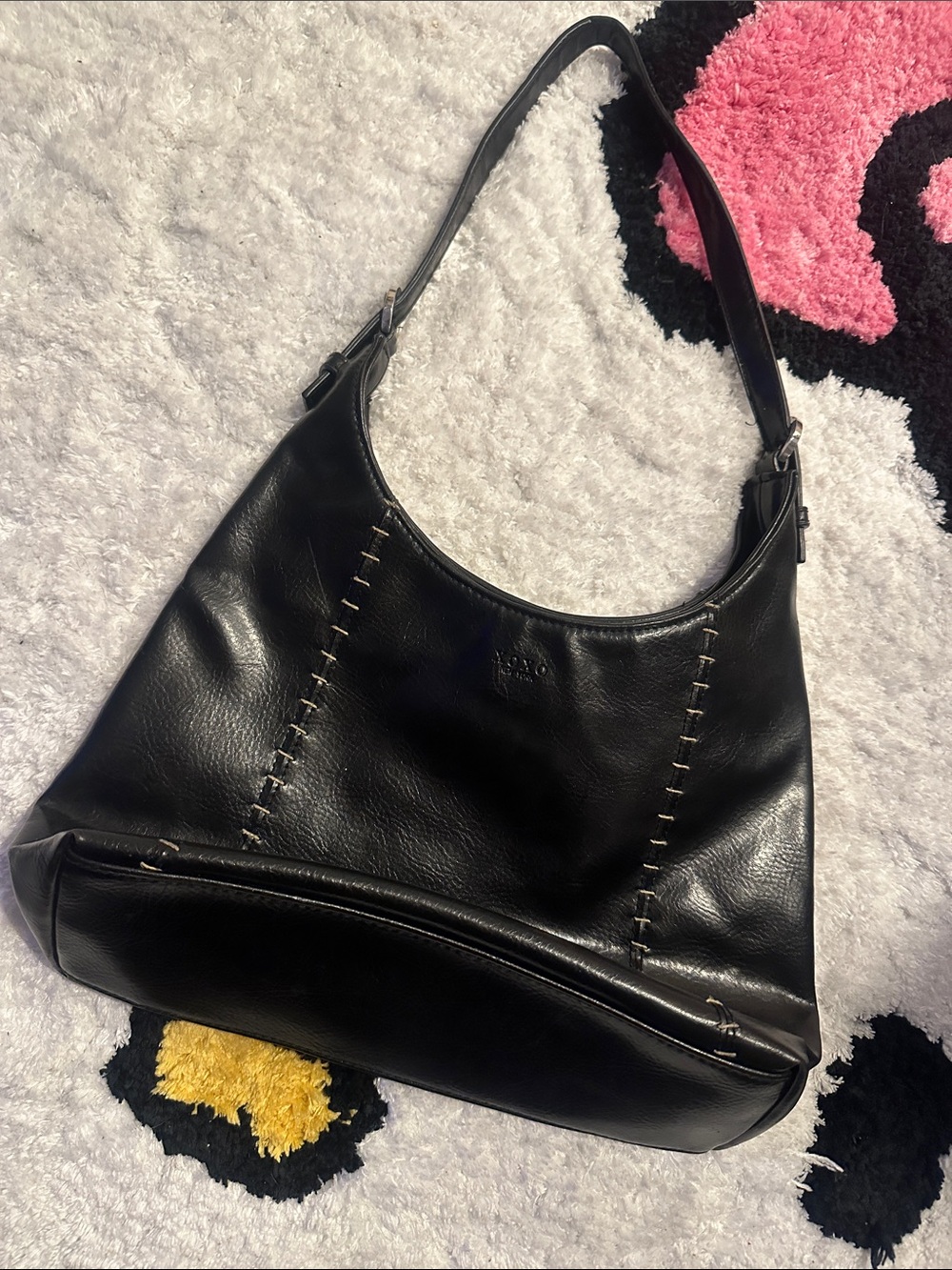 XOXO Black Leather Shoulder Bag with Contrast Stitching